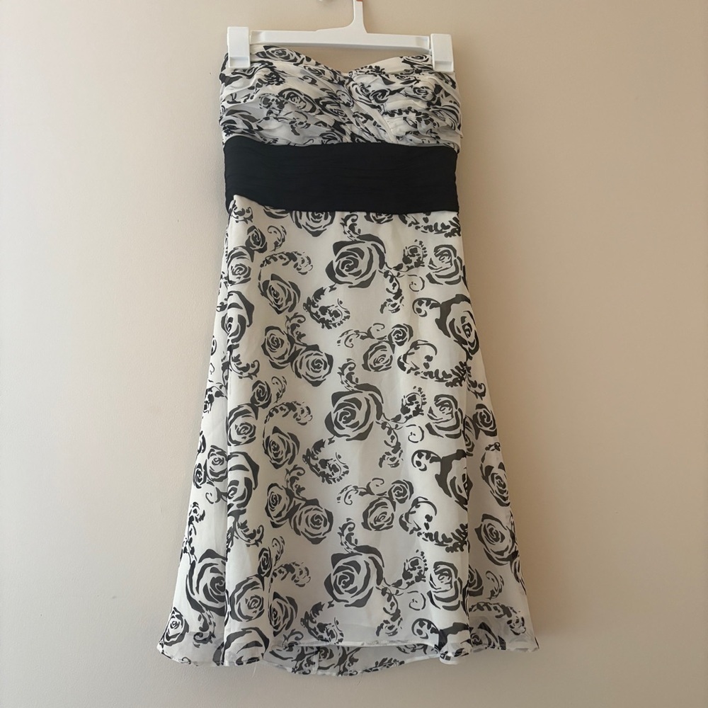 White House Black Market 2 Silk Rose Print Sequin Strapless Cocktail Dress